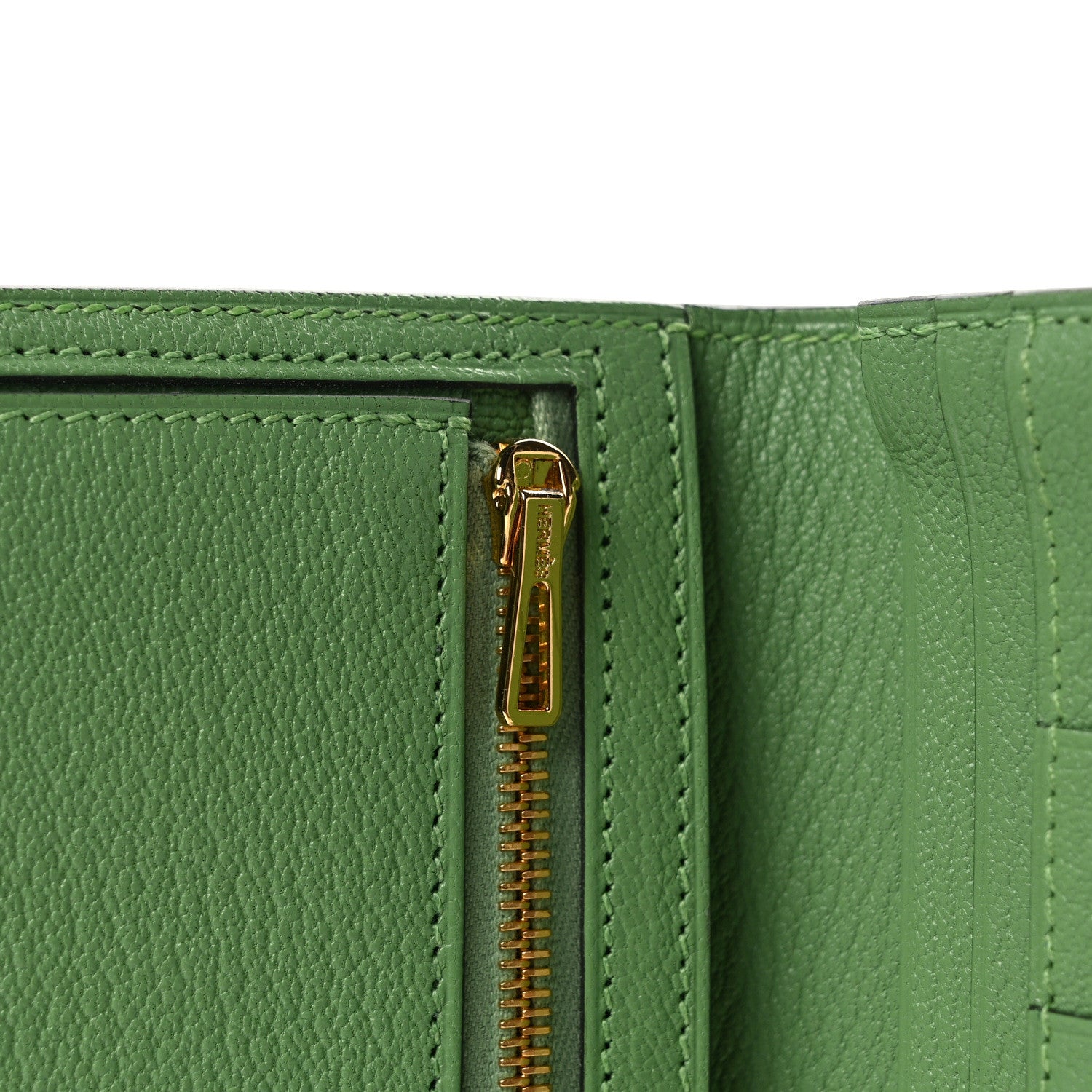 Hermes Chèvre Mysore Bearn Gusset Wallet Vert Criquet 7 of 9