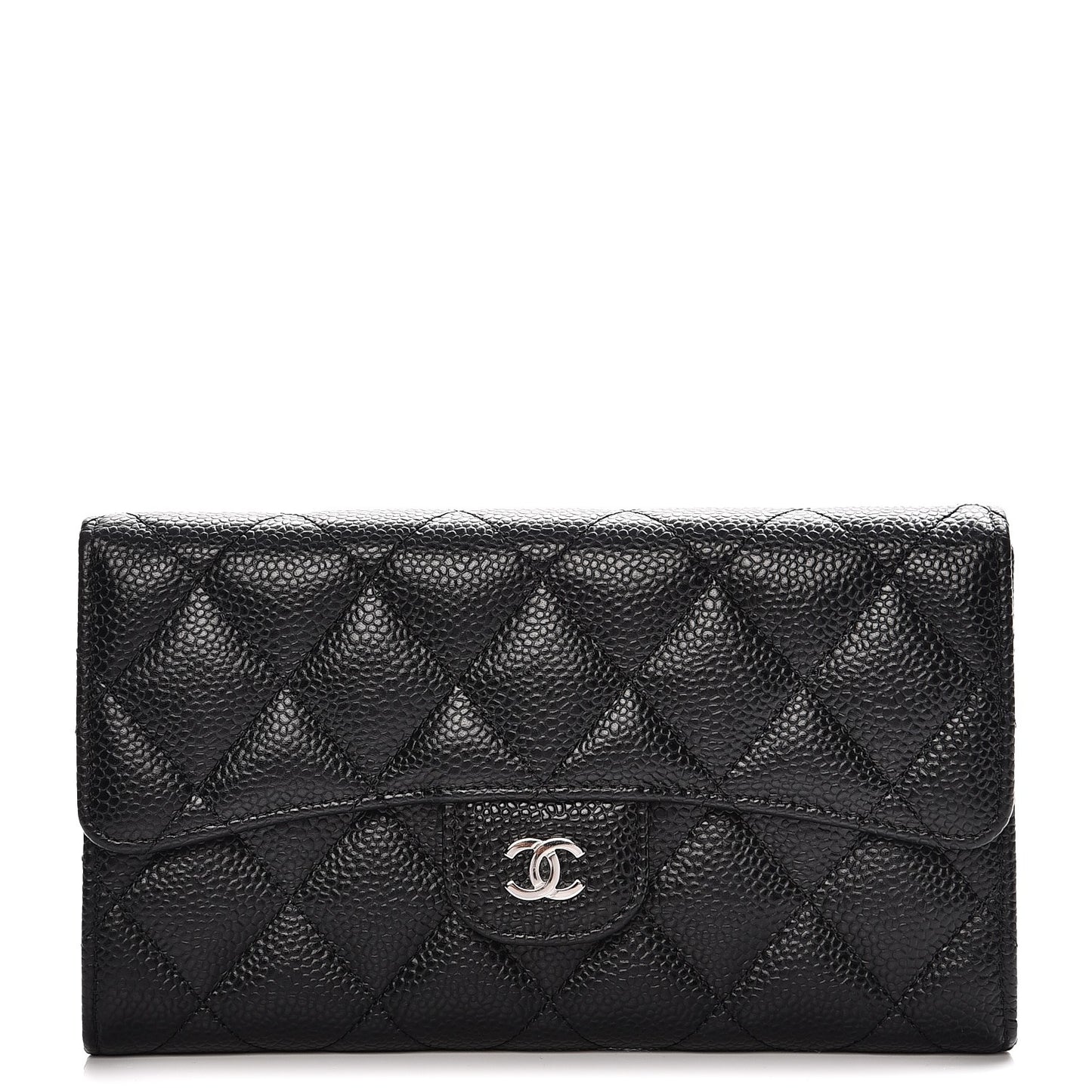 Caviar Quilted Large Flap Wallet Black
