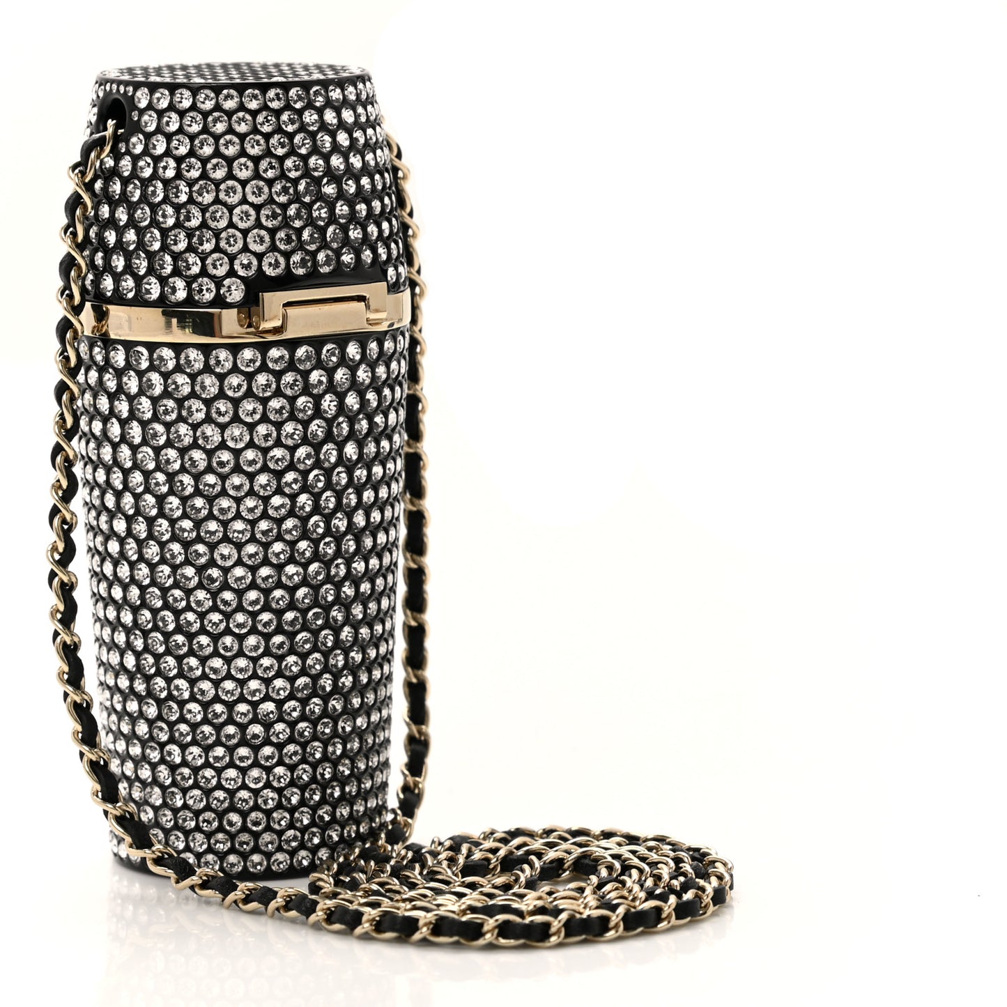 Metal Resin Lambskin Crystal Lipstick Case Long Necklace On Chain Silver Black Gold