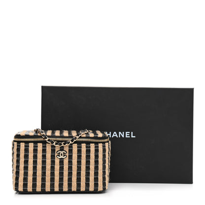 Chanel Raffia Jute Striped Small Vanity Case With Chain Black Beige 11 of 11