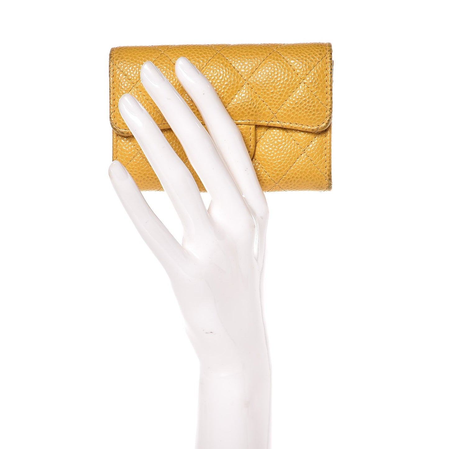 Caviar Quilted Flap Card Holder Yellow