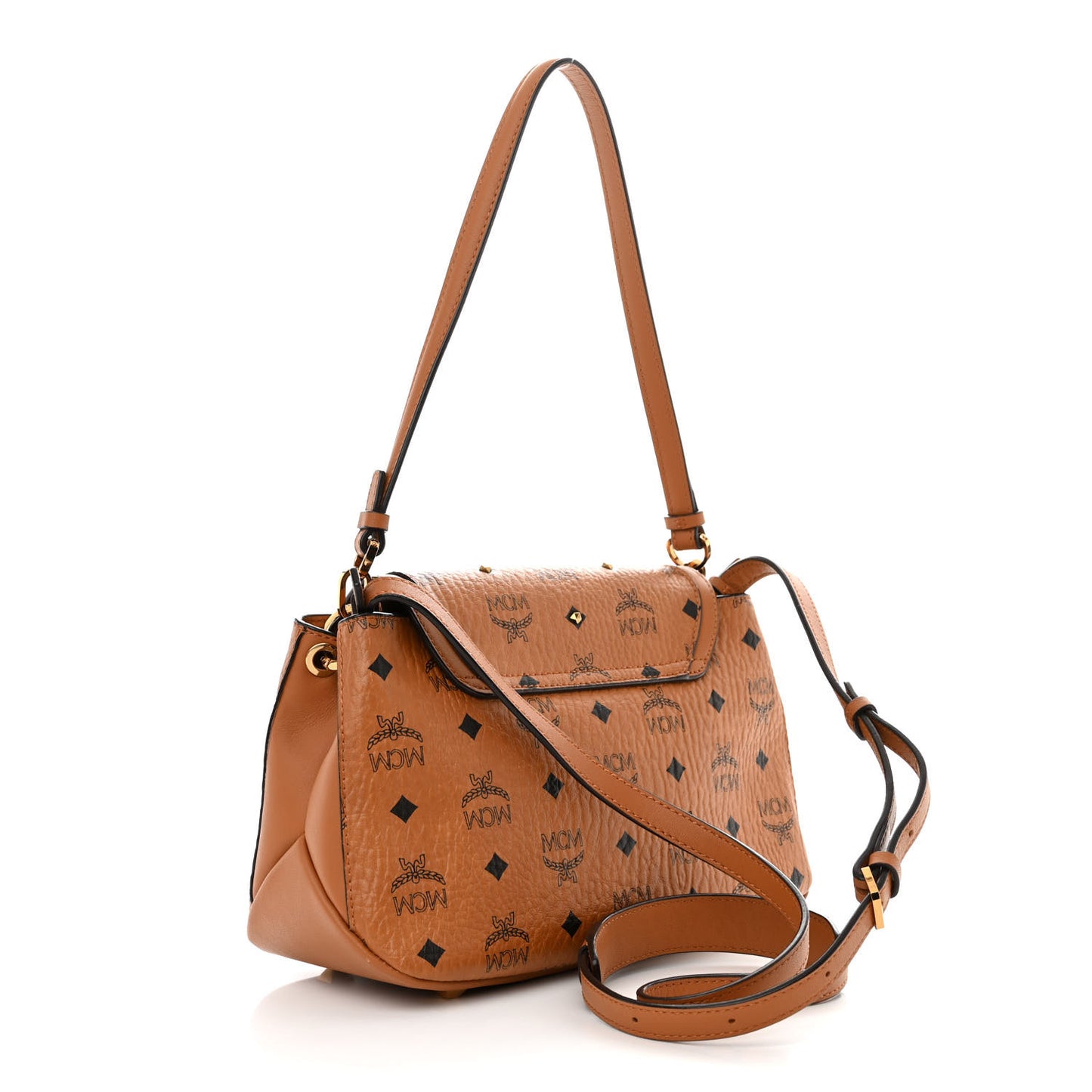 Visetos Studded Flap Shoulder Bag Cognac