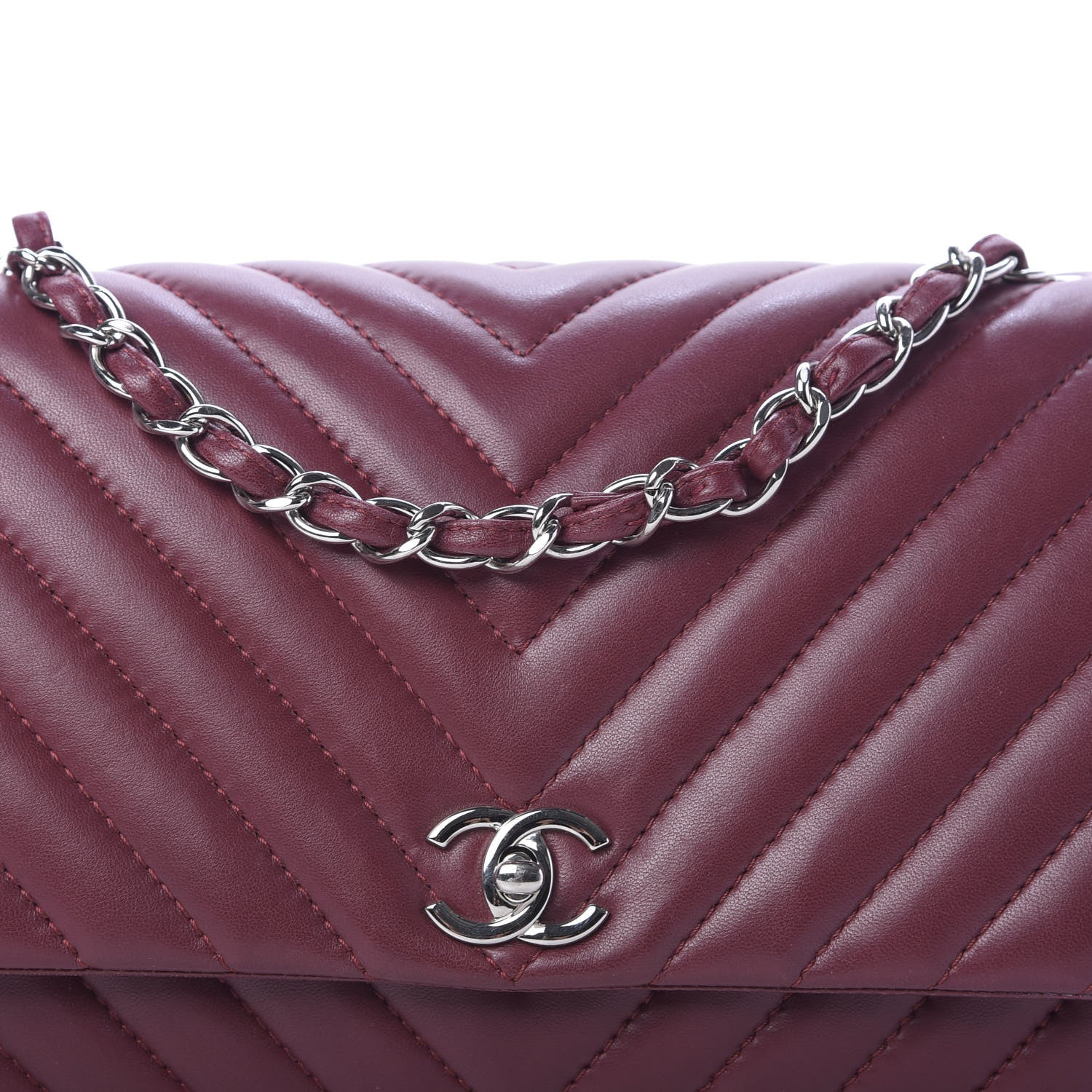 Chanel Lambskin Chevron Quilted Large Surpique Flap Dark Red 10 of 11