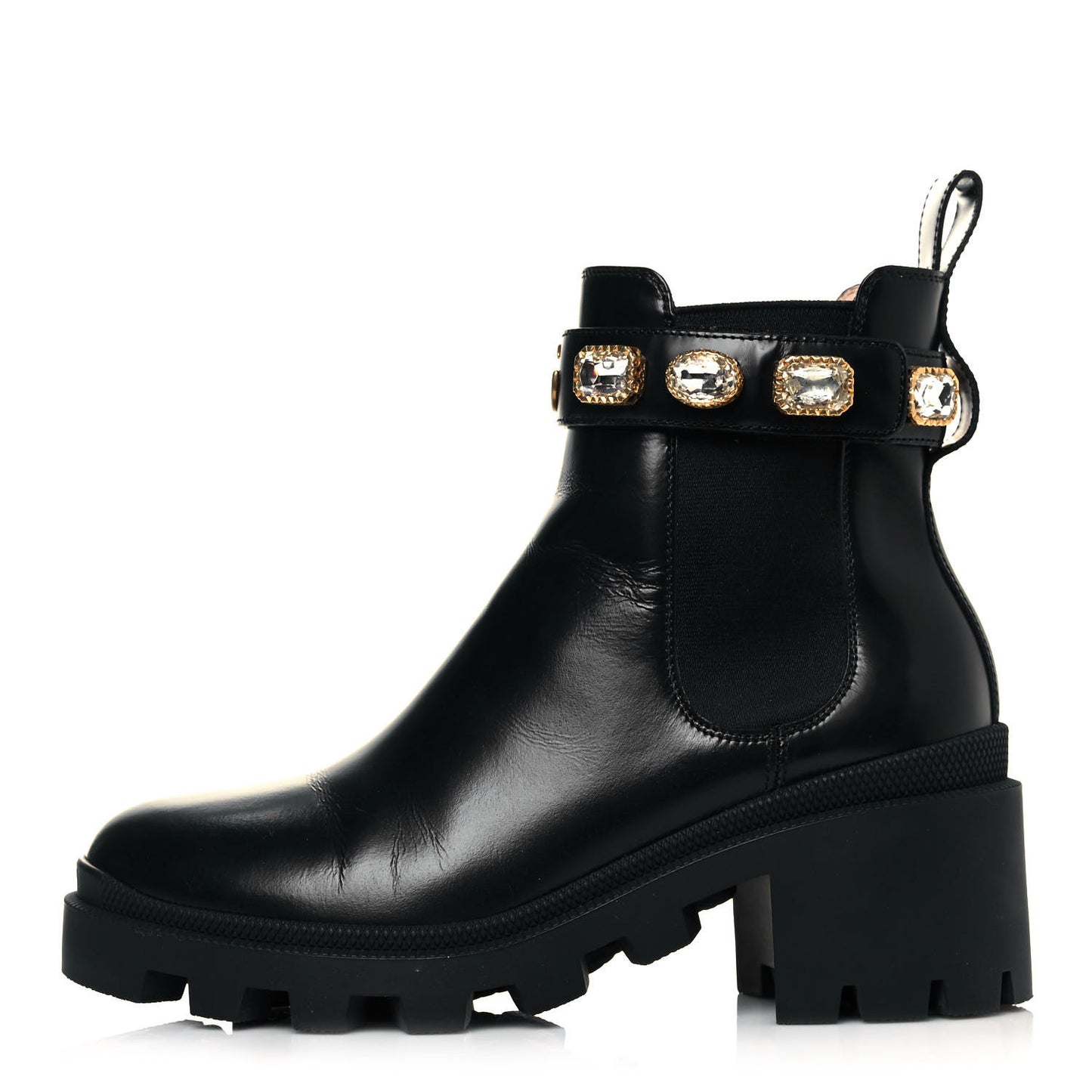 Calfskin Crystal GG Trip Chelsea Ankle Boots 37 Black