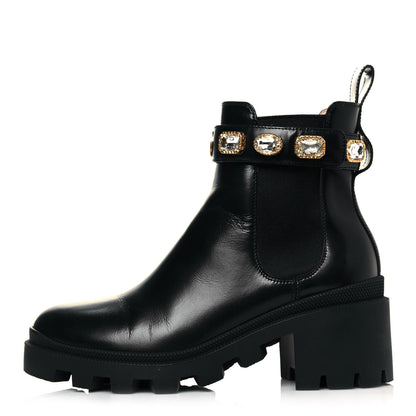 Gucci Calfskin Crystal GG Trip Chelsea Ankle Boots 37 Black 1 of 10