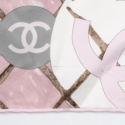 Chanel Silk CC Logo Camellia Scarf White Pink 4 of 7
