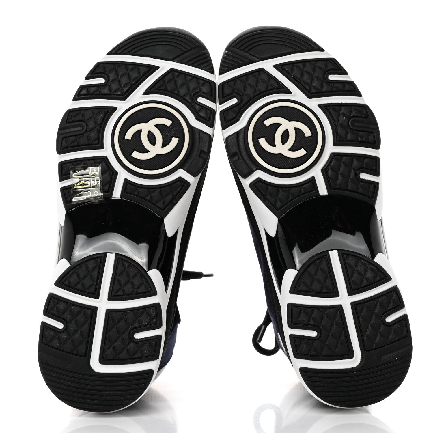 Chanel Suede Calfskin Knit CC Sneakers 38 Navy Purple Black Grey 5 of 9