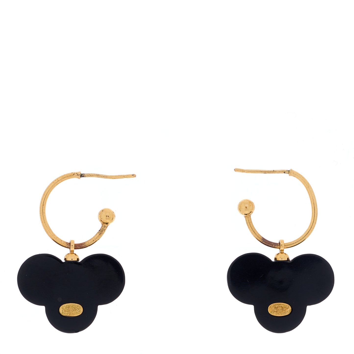 Resin Flower CC Drop Earrings Gold Black