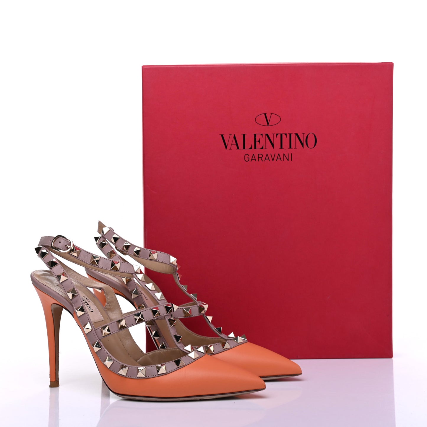 Nappa Rockstud Ankle Strap Pumps 36 Orange Poudre