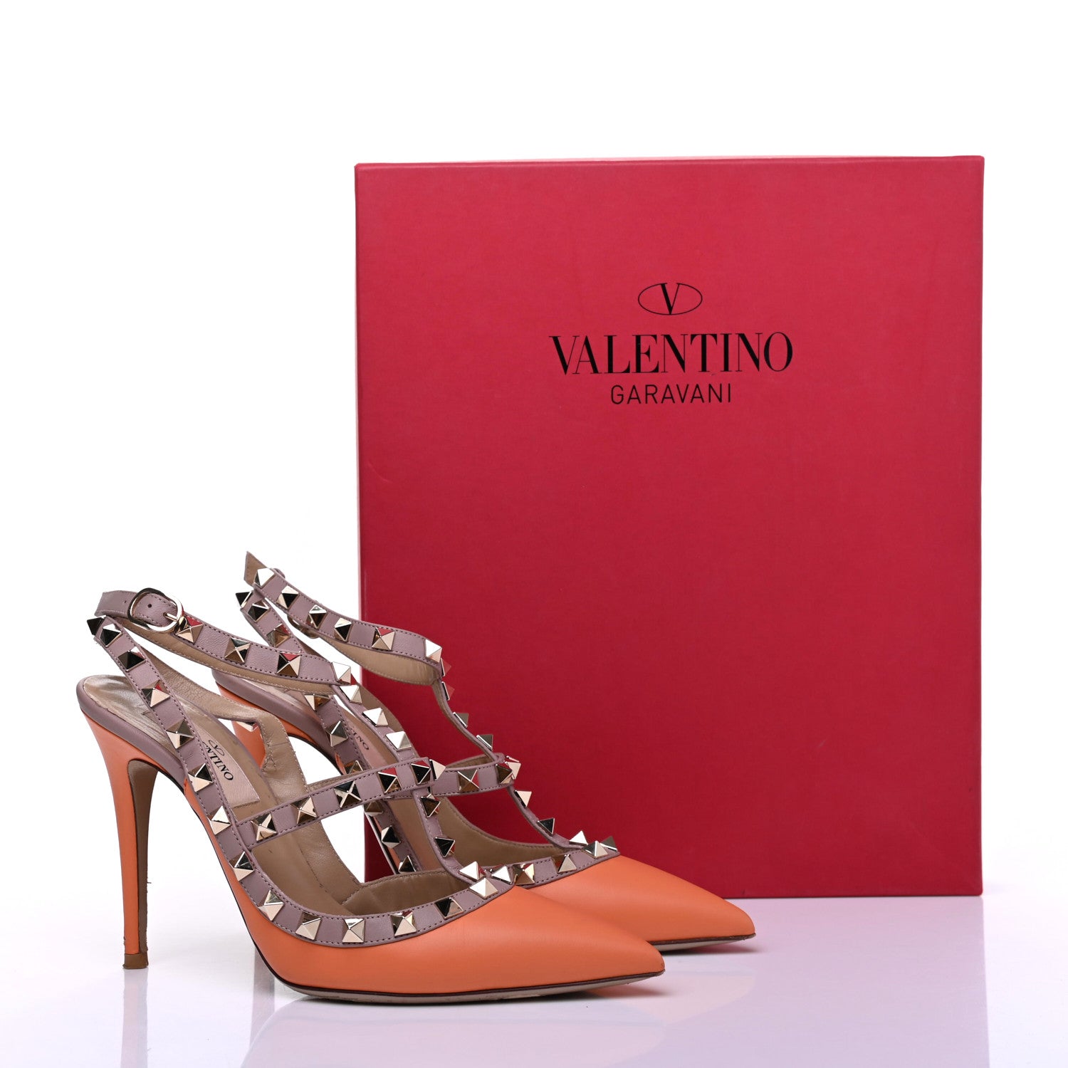 Valentino Garavani Nappa Rockstud Ankle Strap Pumps 36 Orange Poudre 17 of 17