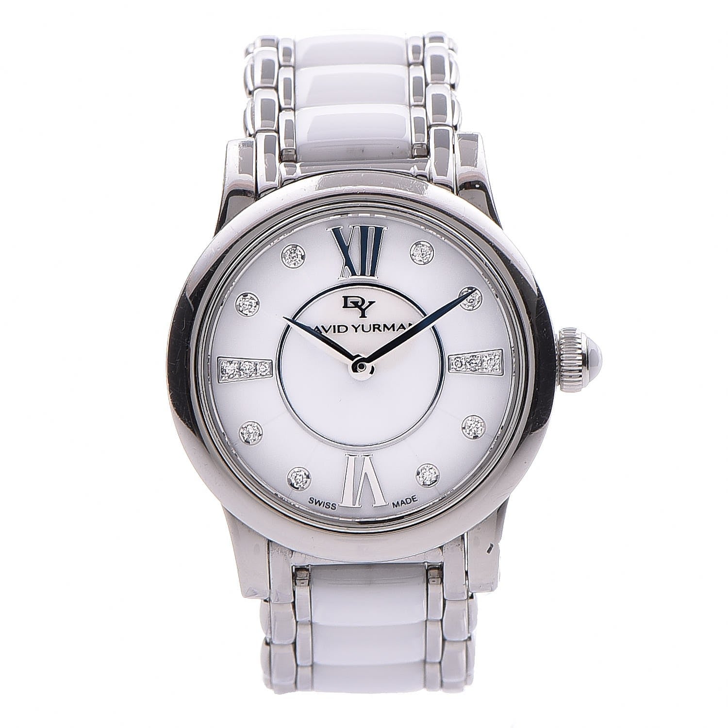 David Yurman Stainless Steel Ceramic Diamond 30mm Classic Quartz Watch White 1 of 8