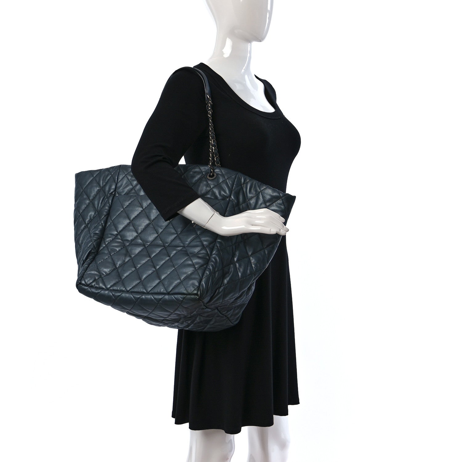 Chanel Metallic Lambskin Quilted Large Week End on Mars Tote Dark Grey 2 of 11