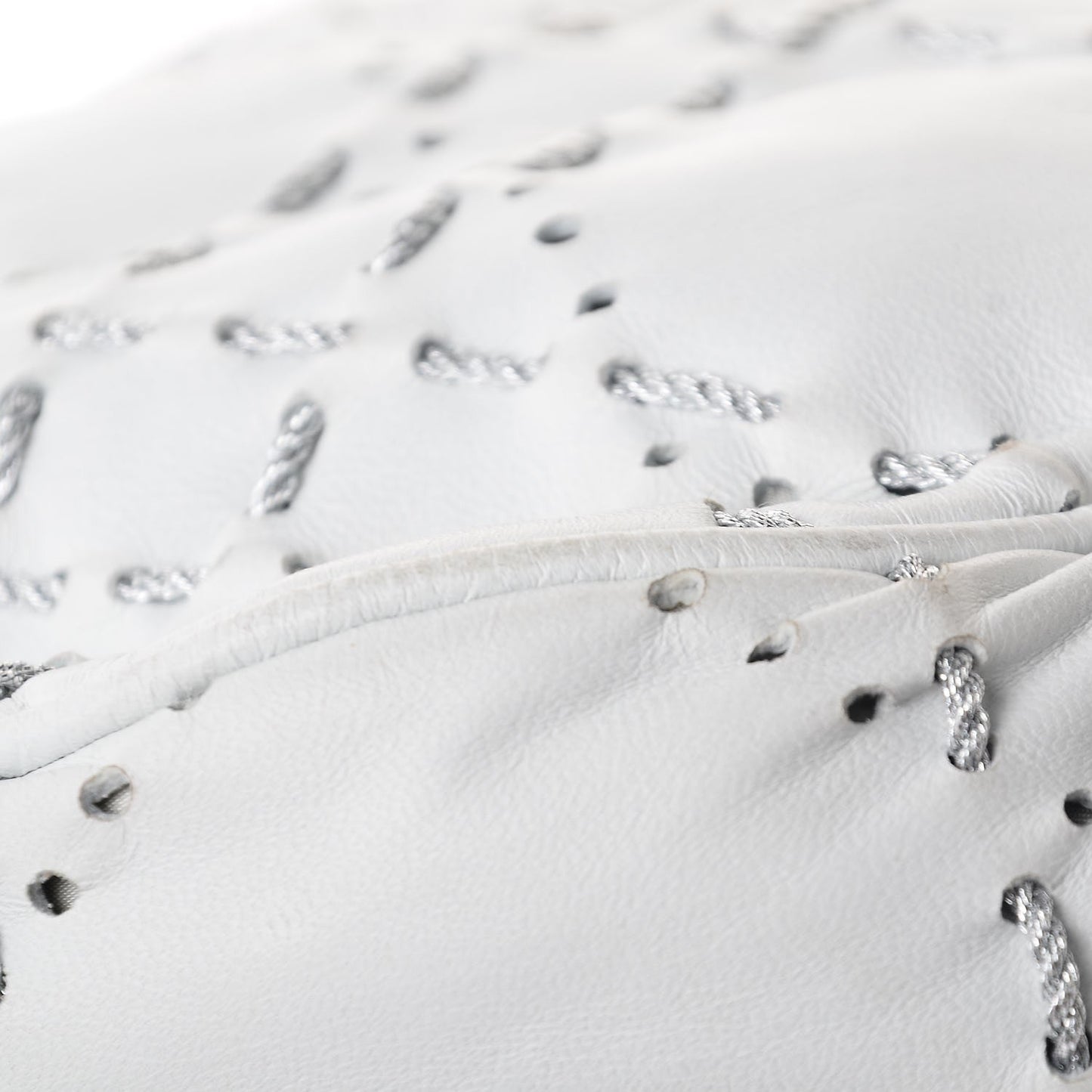 Lambskin Stitched Cannage Drawstring Bag White