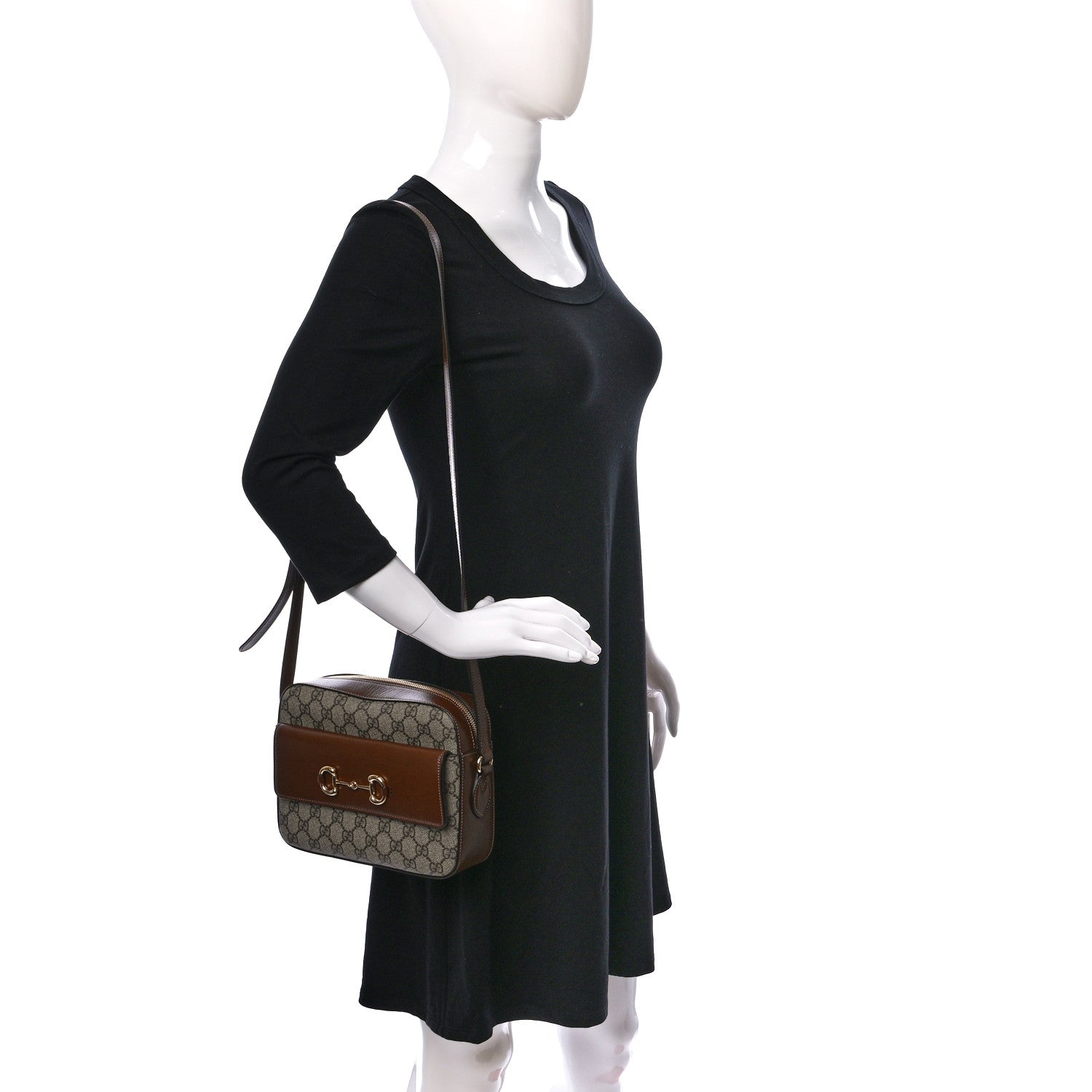 Gucci GG Supreme Monogram Small Horsebit 1955 Shoulder Bag Beige Brown Sugar 2 of 9
