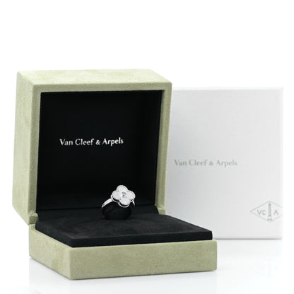 Van Cleef & Arpels 18K White Gold Diamond Mother of Pearl Vintage Alhambra Ring 53 6.25 5 of 5