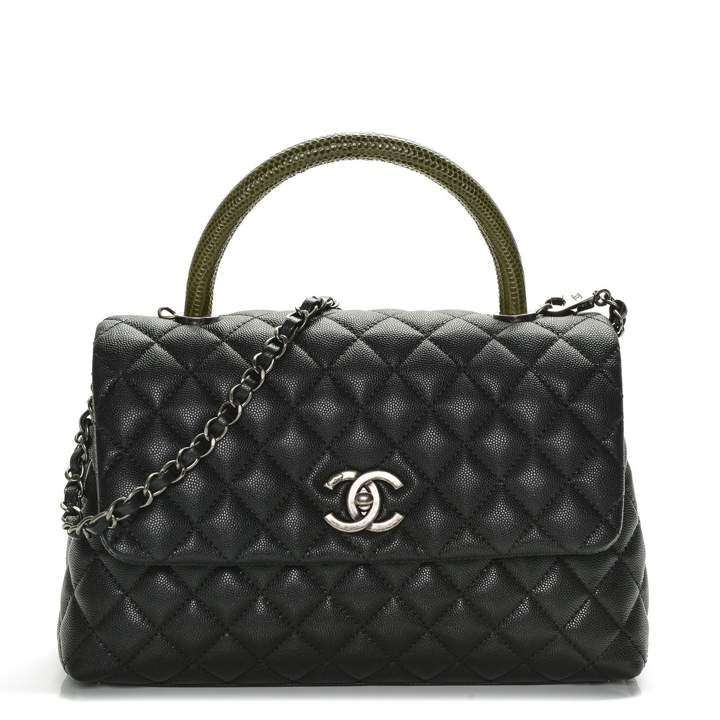 Caviar Lizard Quilted Small Coco Handle Flap Black