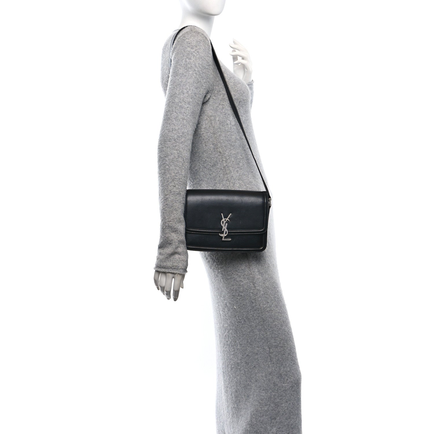 Saint Laurent Box Calfskin Monogram Medium Solferino Satchel Black 3 of 14