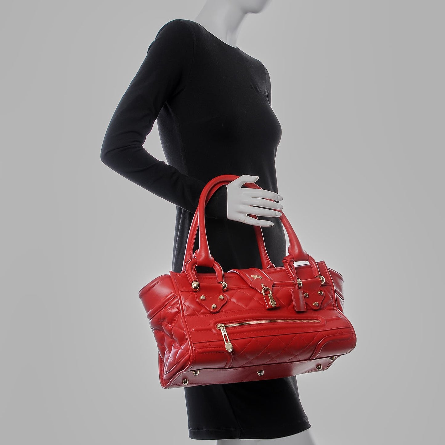 Calfskin Quilted Large Manor Tote Red