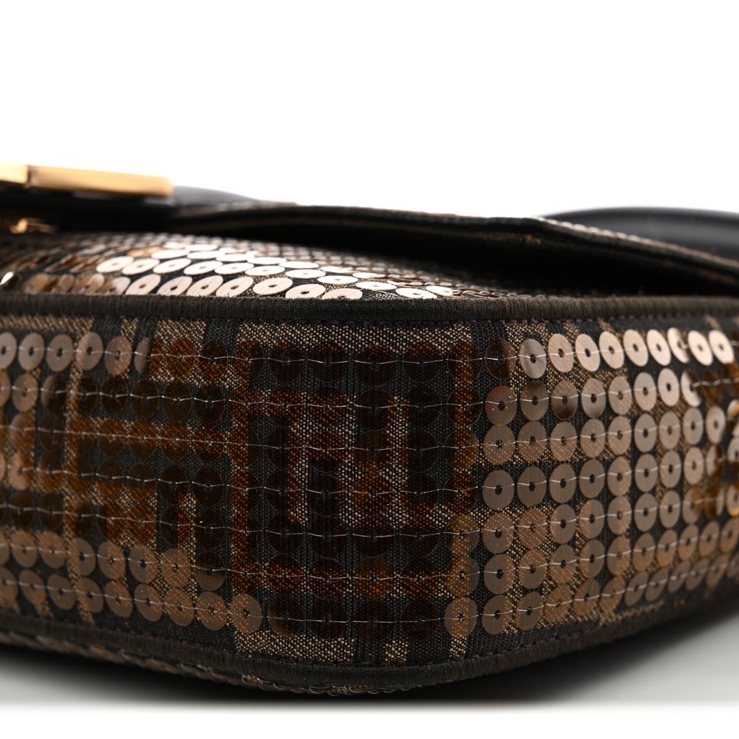 Fendi Fabric Jacquard Paillettes Vitello Seta FF 1974 Baguette Testa di Moro Real Ebano 9 of 9