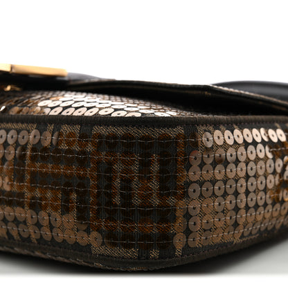 Fendi Fabric Jacquard Paillettes Vitello Seta FF 1974 Baguette Testa di Moro Real Ebano 9 of 9