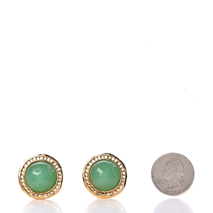 Chanel Resin CC Clip On Earrings Gold Green 2 of 4