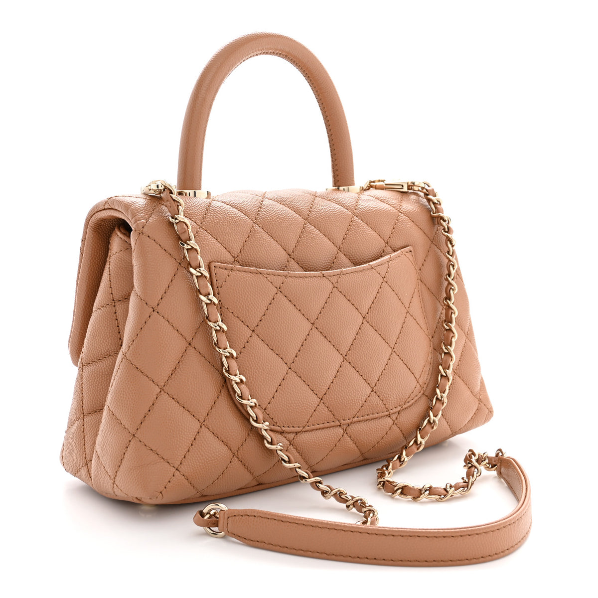 Caviar Quilted Mini Coco Handle Flap Beige