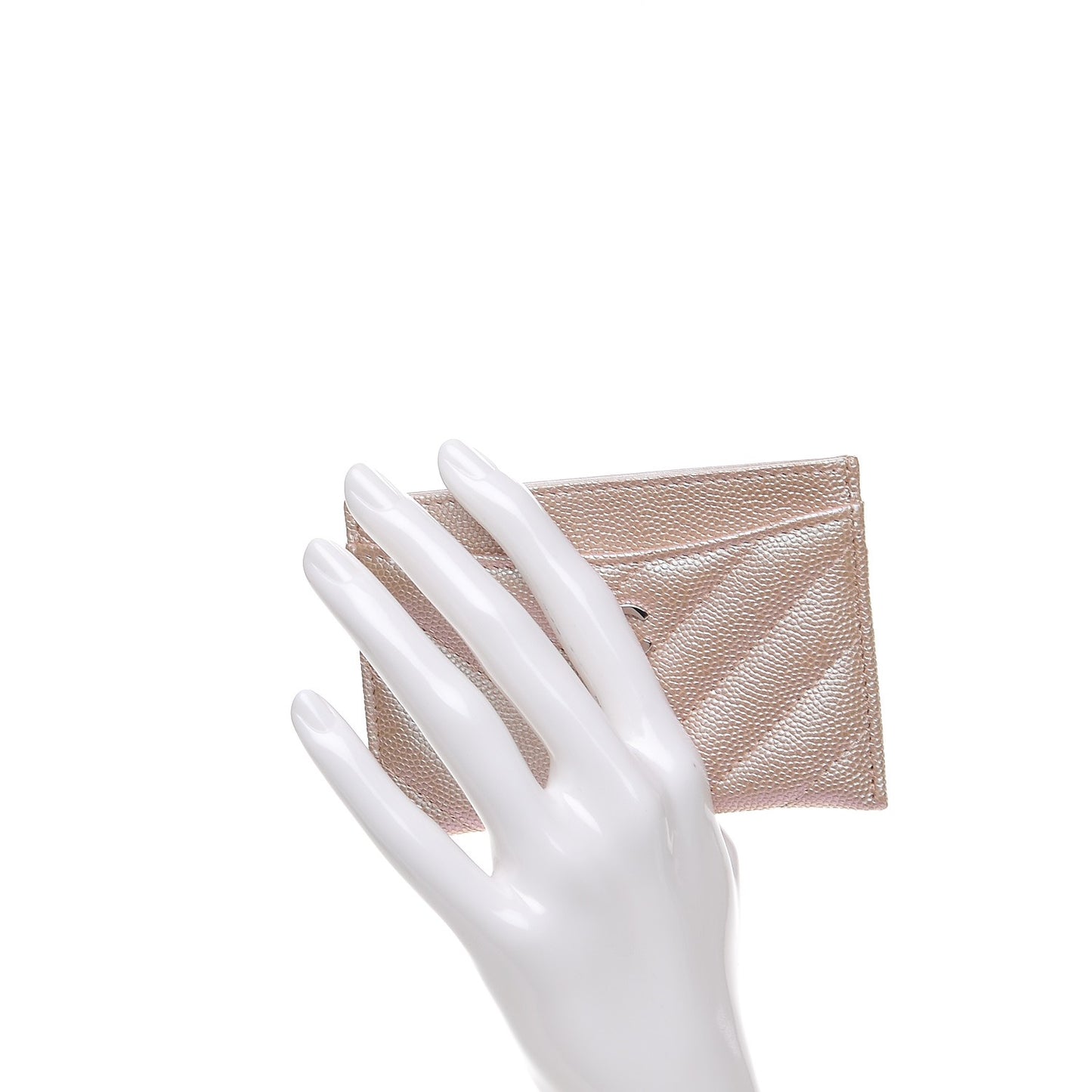 Metallic Caviar Chevron Quilted Card Holder Light Gold