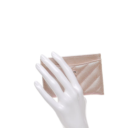 Chanel Metallic Caviar Chevron Quilted Card Holder Light Gold 2 of 9