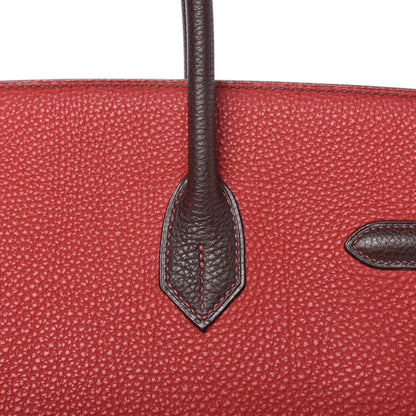 Hermes Togo Bi Color Horseshoe Birkin 35 Rouge Garance Chocolate 8 of 33