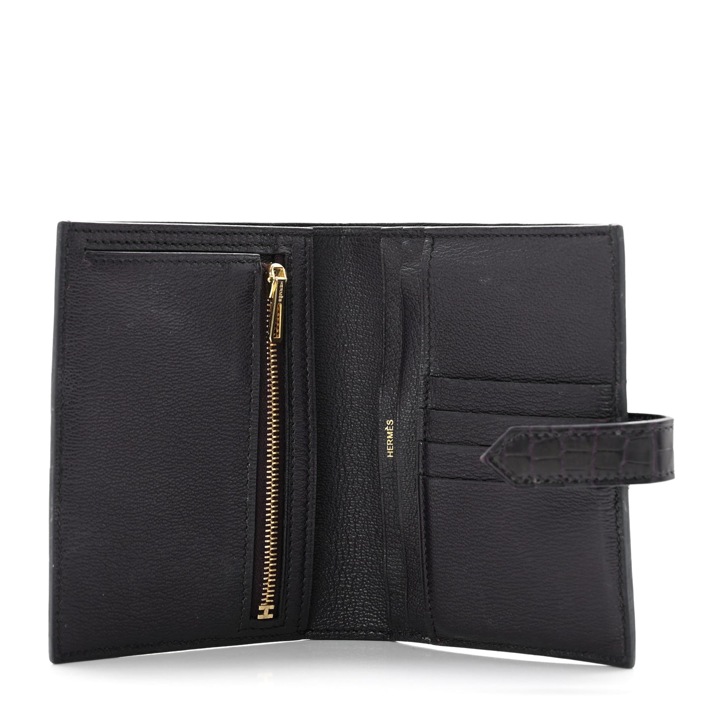 Shiny Alligator Bearn Compact Wallet Prunoir
