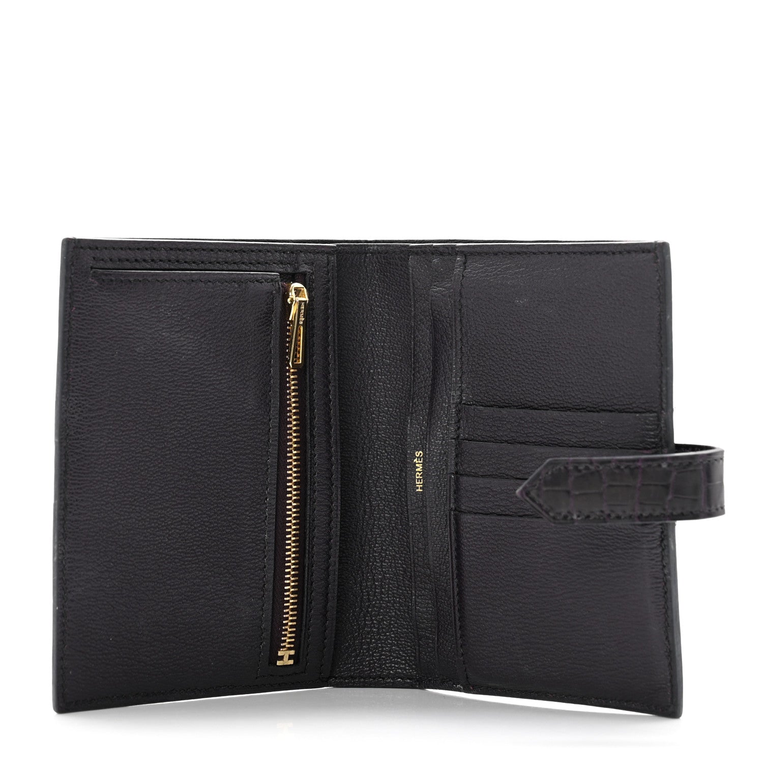 Hermes Shiny Alligator Bearn Compact Wallet Prunoir 5 of 7
