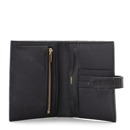Hermes Shiny Alligator Bearn Compact Wallet Prunoir 5 of 7