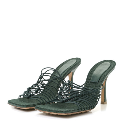 Bottega Veneta Raffia Elasticized Stretch Mule Sandals 37 Emerald Green 2 of 11