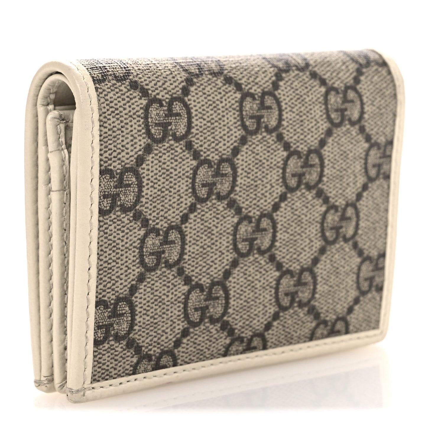 GG Supreme Monogram Azalea Calfskin Horsebit 1955 Card Case Wallet Beige Ebony Mystic White