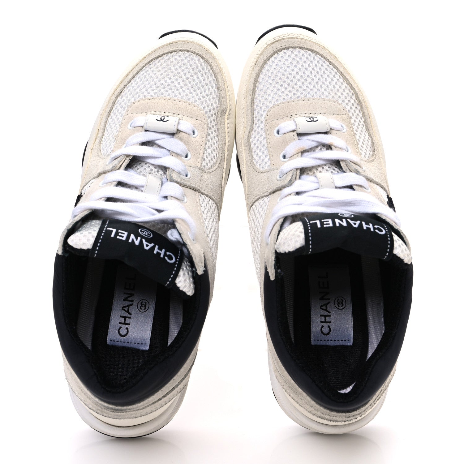Chanel Mesh Suede Calfskin Grained Calfskin Womens CC Sneakers 36