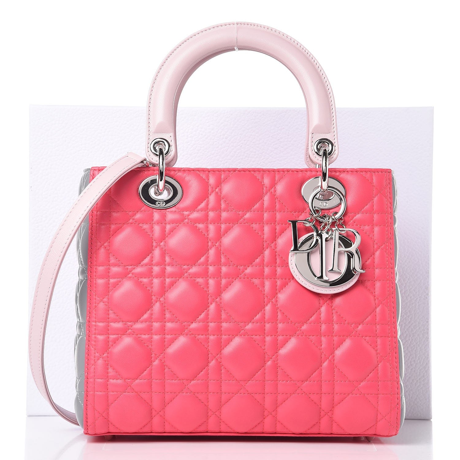 Christian Dior Lambskin Cannage Medium Tri-Color Lady Dior Fuchsia 8 of 8