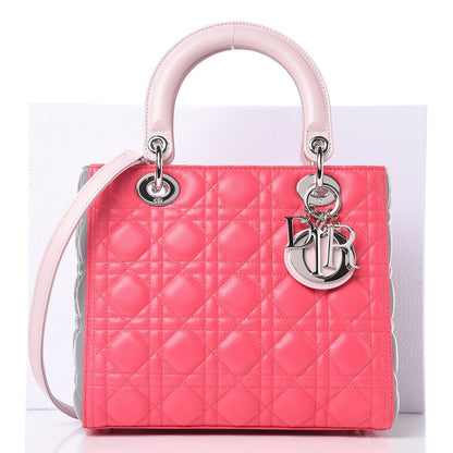 Christian Dior Lambskin Cannage Medium Tri-Color Lady Dior Fuchsia 8 of 8