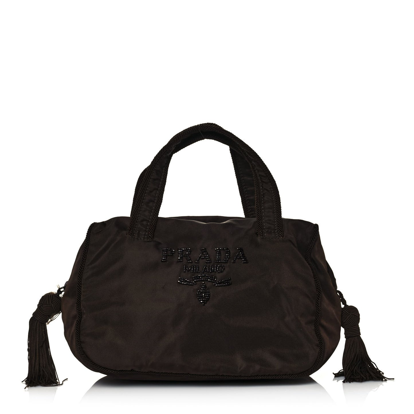 Tessuto Nylon Beaded Tassel Shoulder Bag Brown