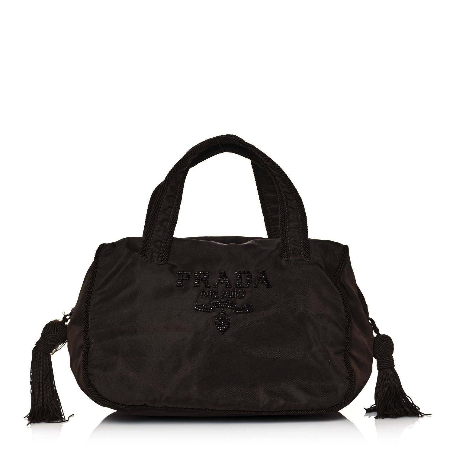 Prada Tessuto Nylon Beaded Tassel Shoulder Bag Brown 1 of 11