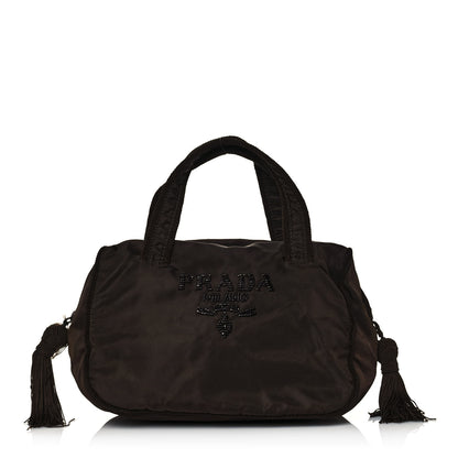 Prada Tessuto Nylon Beaded Tassel Shoulder Bag Brown 1 of 11