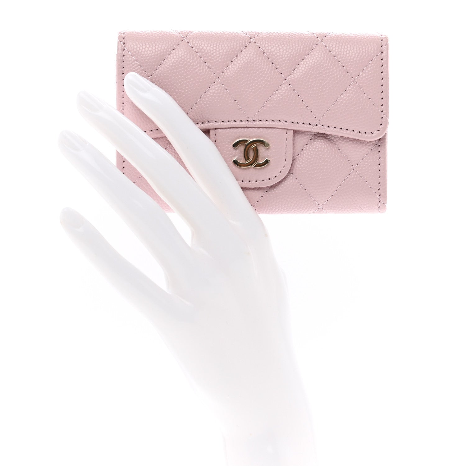 Chanel Caviar Quilted Flap Card Holder Wallet Light Pink 2 of 8