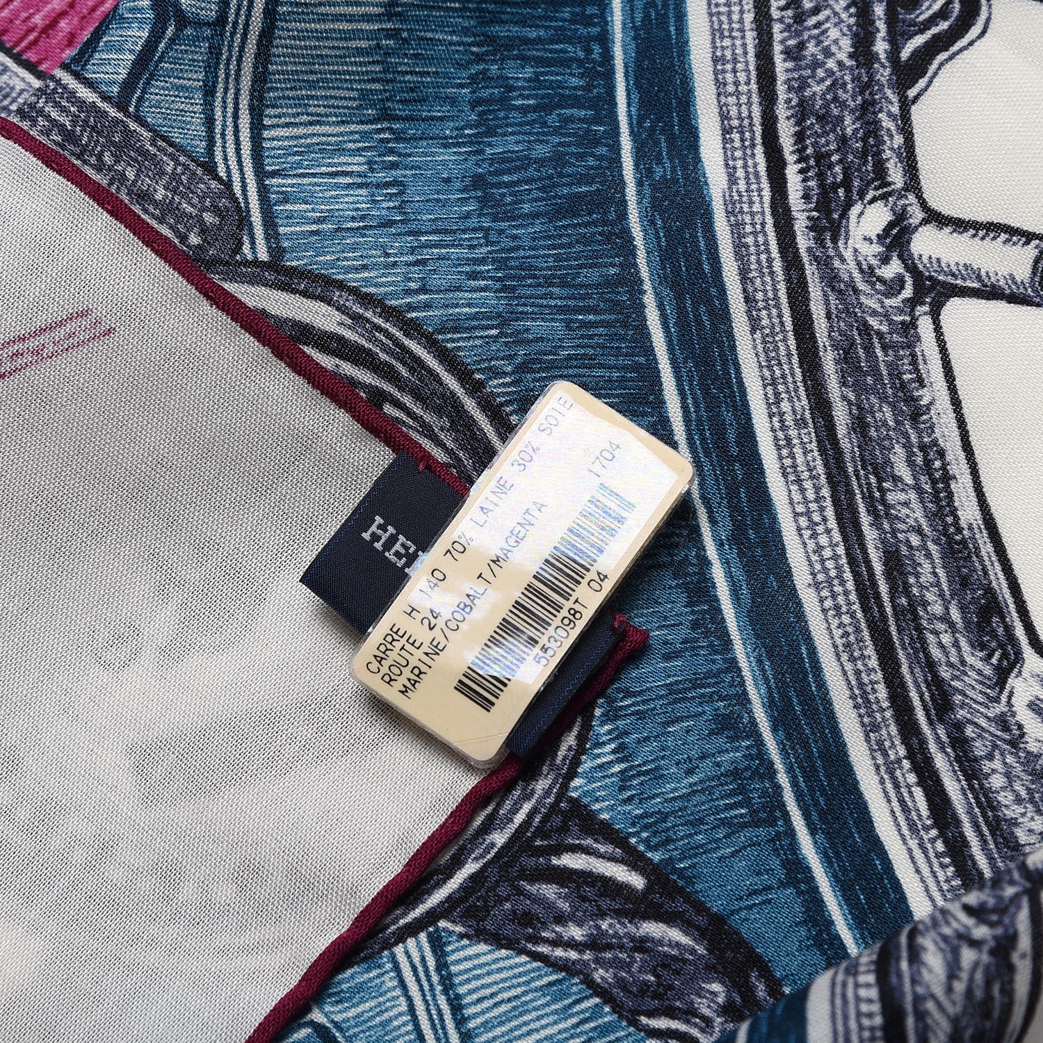 Hermes Wool Silk Route 24 Scarf 140 Marine Cobalt Magenta 5 of 7