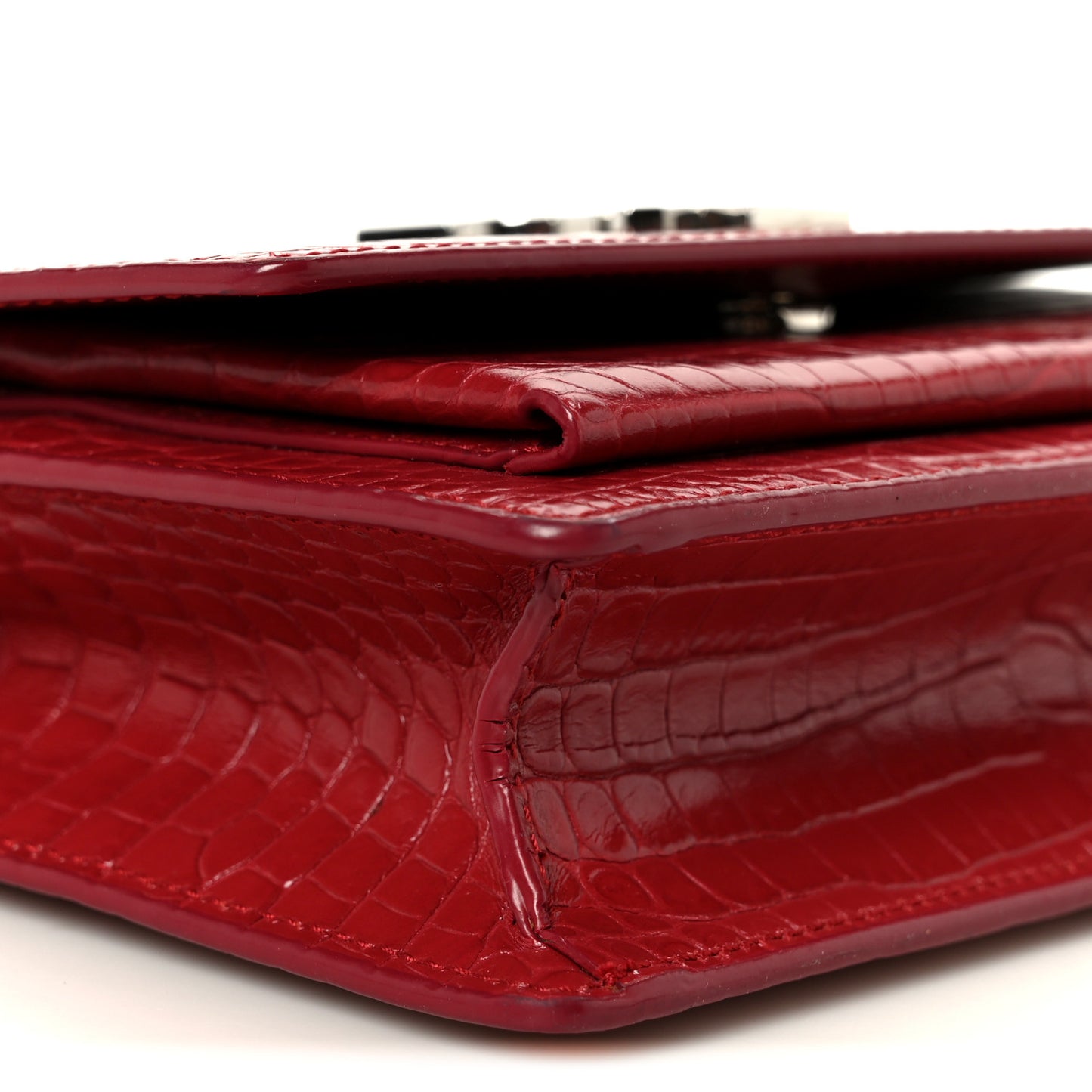 Calfskin Crocodile Embossed Medium Monogram Sunset New Lipstick Red