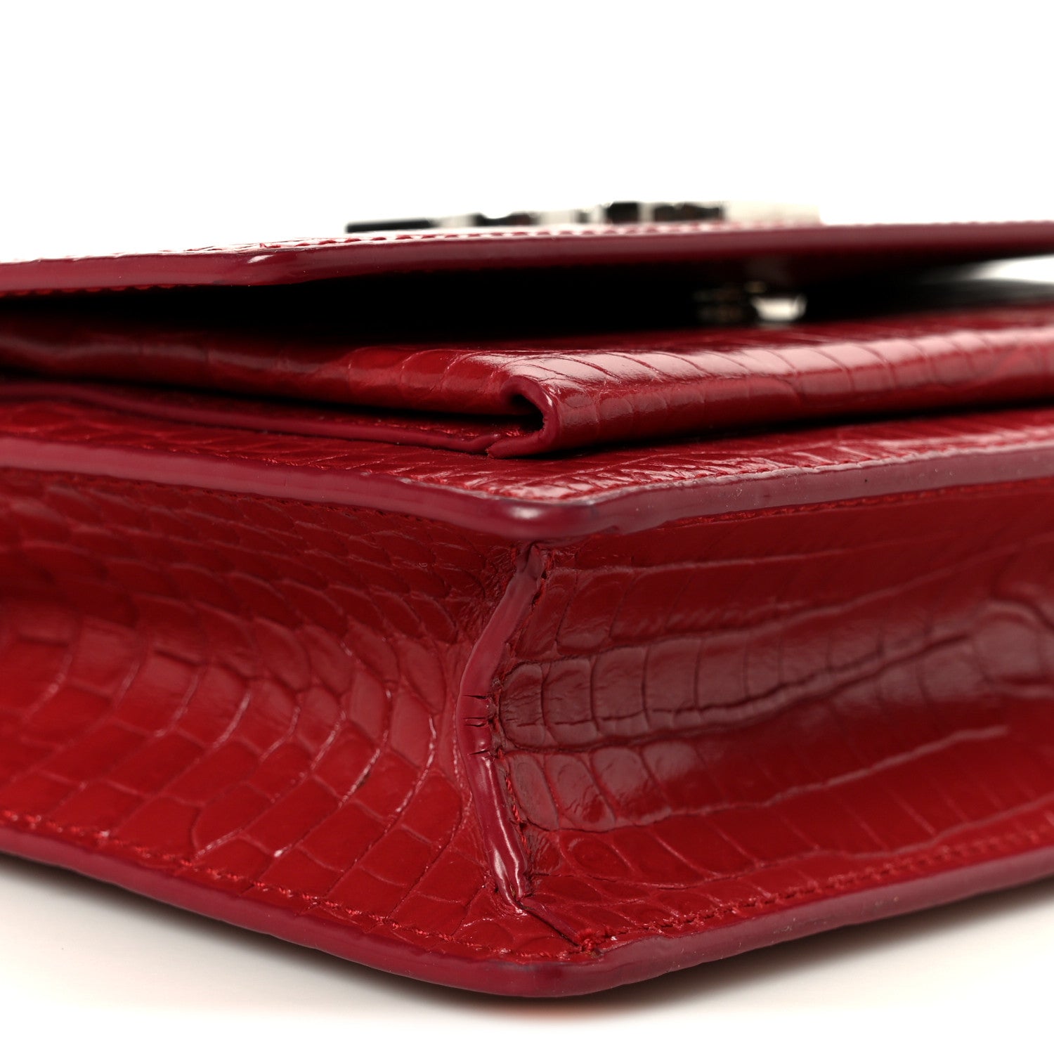 Saint Laurent Calfskin Crocodile Embossed Medium Monogram Sunset New Lipstick Red 9 of 10