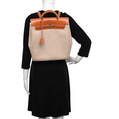 Hermes Toile Vache Calfskin Herbag 30 PM Backpack Natural 2 of 18
