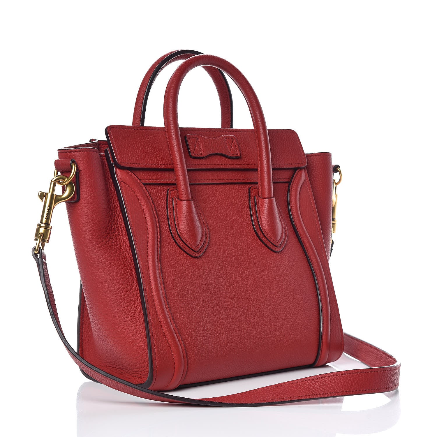 Celine Drummed Calfskin Nano Luggage Red 3 of 9