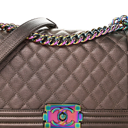 Chanel Iridescent Goatskin Quilted Medium Boy Flap Dark Gold 8 of 11