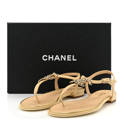 Chanel Lambskin CC Chain Thong Sandals 36.5 Beige 9 of 9