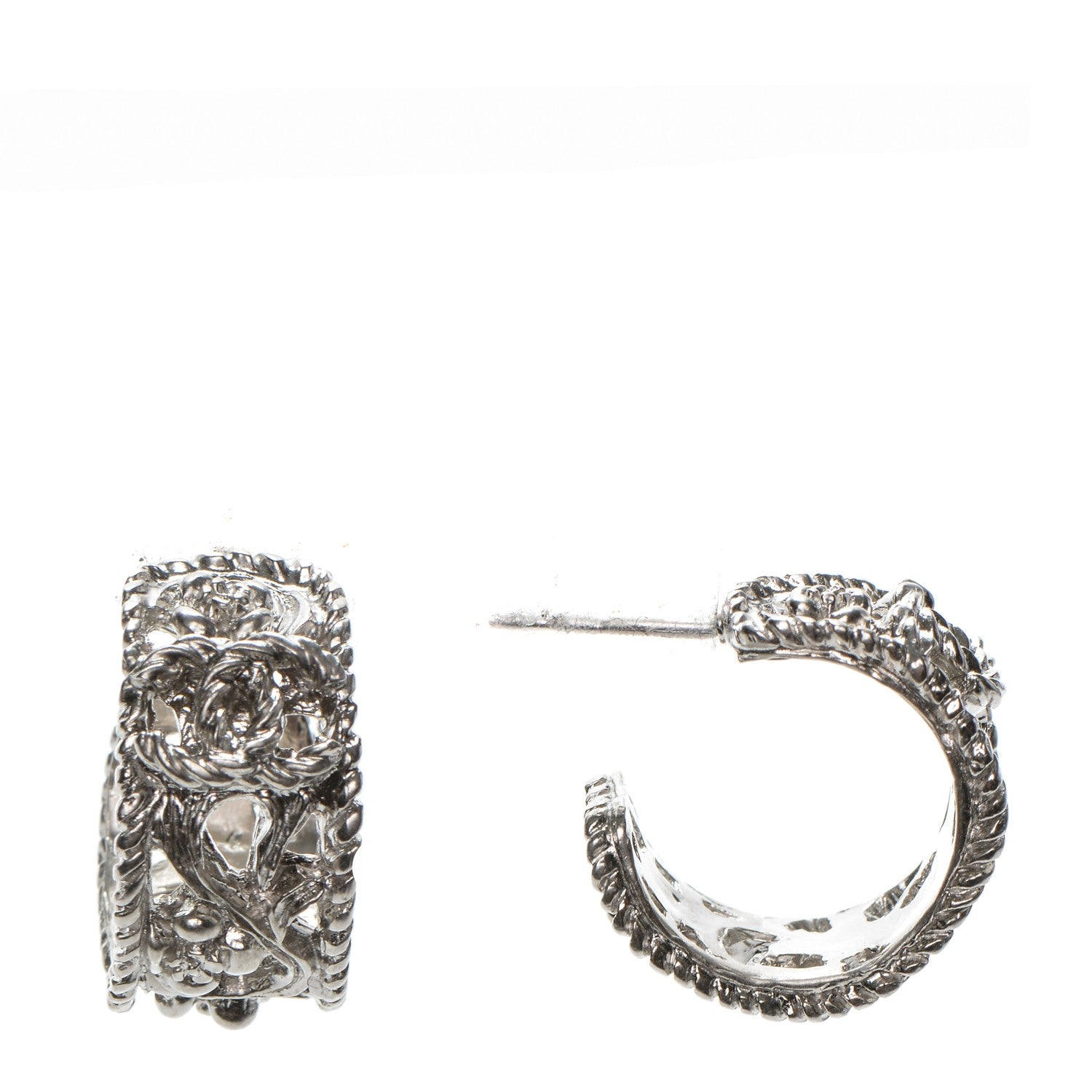 Chanel CC Camellia Hoop Earrings Silver 1 of 4