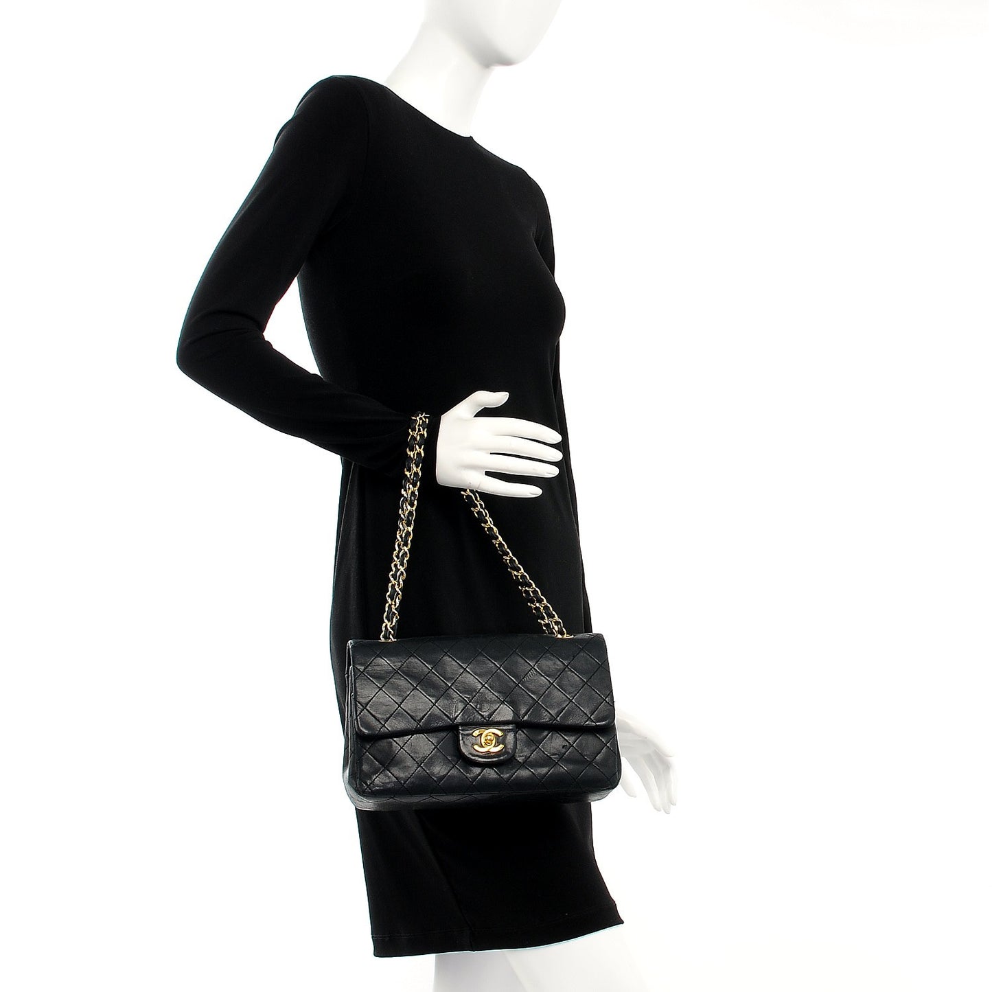 Lambskin Quilted Medium Double Flap Black